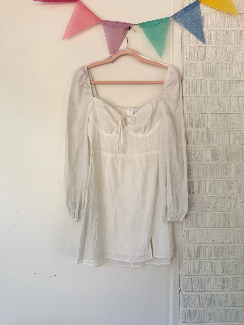 Princess Polly Cream Long Sleeve Tie-Front Tunic
